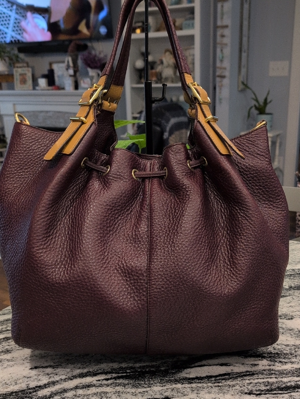 Coach Legacy Pebbled Leather Drawstring Satchel Bag - Eggplant